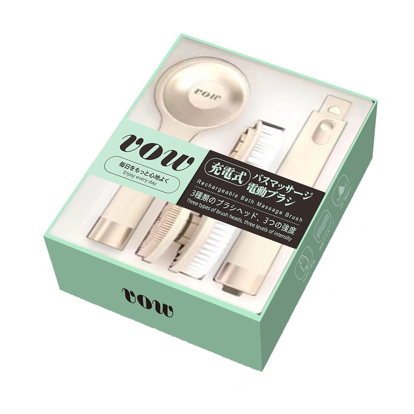 VOW電動バスブラシ　洗顔ブラシ　お風呂マッサージャブラシお風呂用品